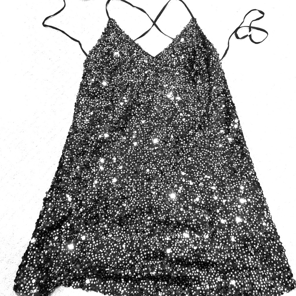 Brand new black-silver sequin cocktail dress